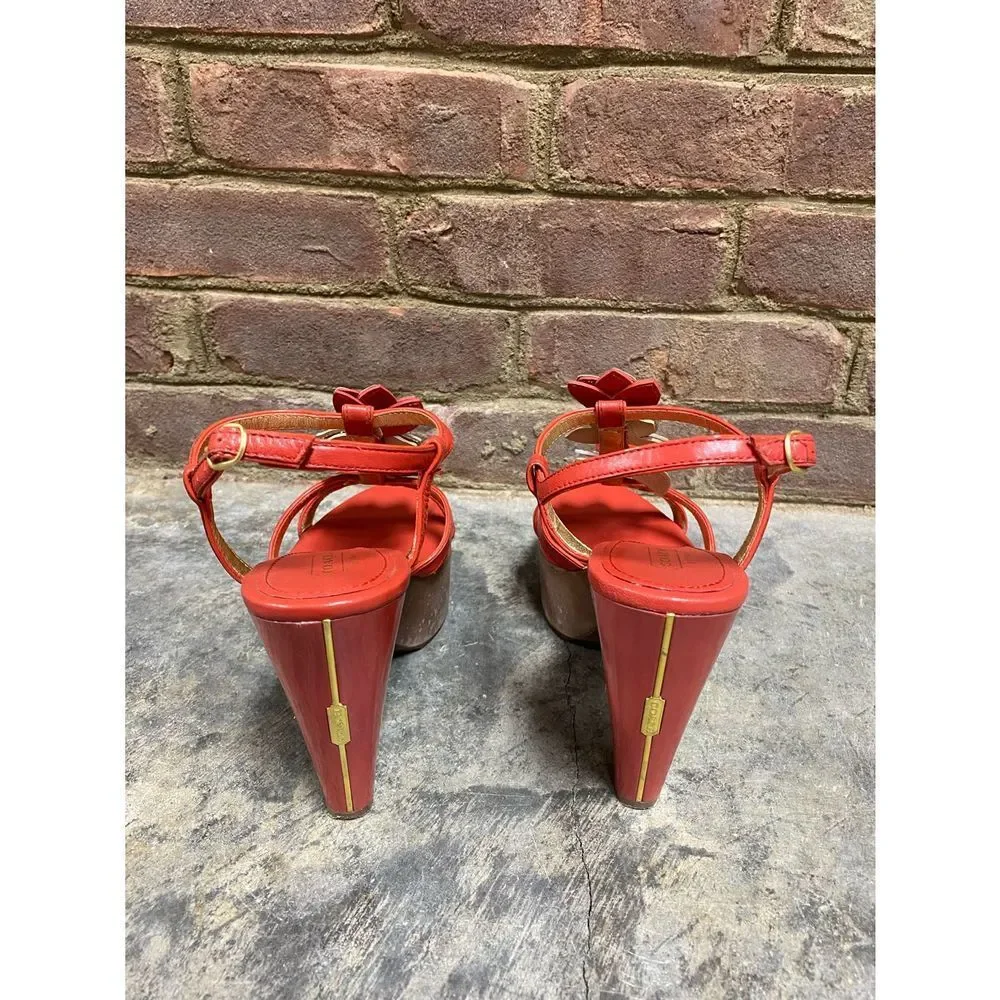Coach Orange Flower Jeanna Calf Verm Multi Platform Heels Size 8 - Picture 5 of 10